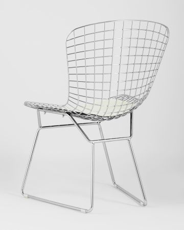 Стул обеденный Bertoia хромированный с белой подушкой