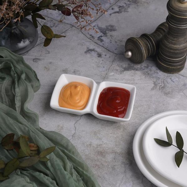 Соусник  50*50 мл двойной 12*7,3*2,3 см прямоуг. белый фарфор P.L. Proff Cuisine [8]