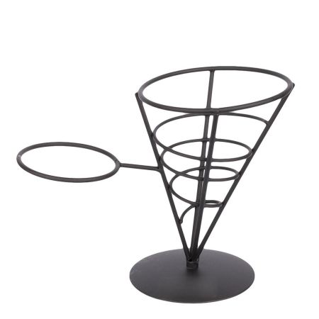 Корзинка для подачи Конус 12*16,4 см с подставкой для соусника черная металл P.L. Proff Cuisine