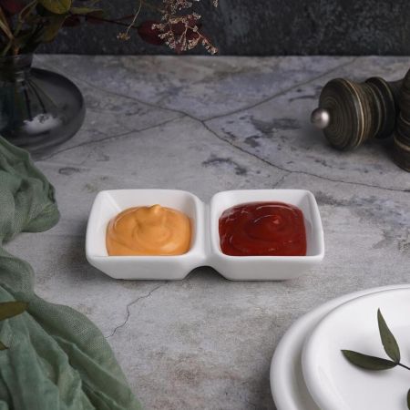 Соусник  50*50 мл двойной 12*7,3*2,3 см прямоуг. белый фарфор P.L. Proff Cuisine [8]
