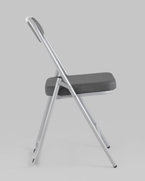 Складной стул Джонни экокожа серый каркас металлик