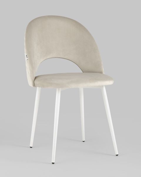 Стул Меган NEW велюр с ромбами бежевый белые ножки