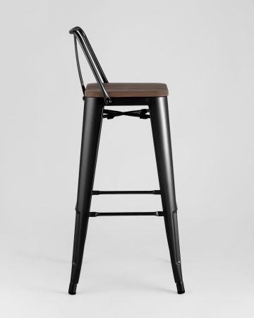Стул барный TOLIX WOOD со спинкой черный глянцевый