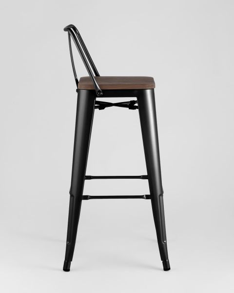 Стул барный TOLIX WOOD со спинкой черный глянцевый