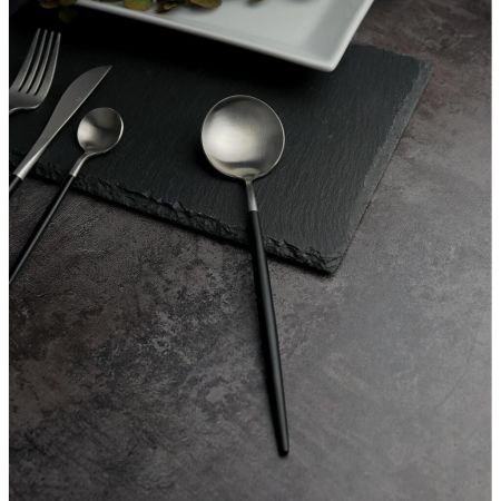 Ложка столовая 21,3 см матовая серый цвет черная ручка PVD Lounge P.L. [12]