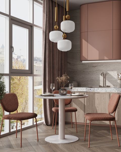 Стул обеденный Gigi коричневый букле розовые ножки