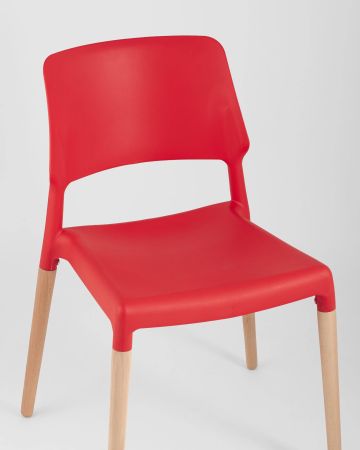 Стул BISTRO красный пластик ножки из дерева
