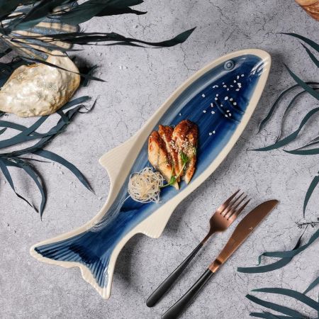 Блюдо овальное 42*13,3 см h4,5 см Рыба Fish Northern Blue Frutti di Mare P.L. [1]