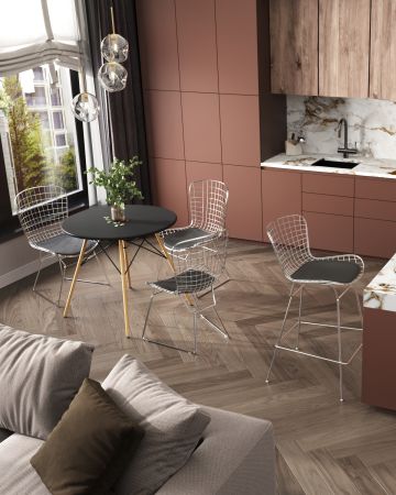 Стул обеденный Bertoia хромированный с черной подушкой