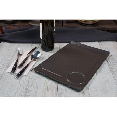 Блюдо прямоугольное 35*24 см h2,2 см борт Side Up2 с выемкой для соусника Black Raw Stellar P.L. [3]