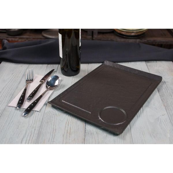 Блюдо прямоугольное 35*24 см h2,2 см борт Side Up2 с выемкой для соусника Black Raw Stellar P.L. [3]