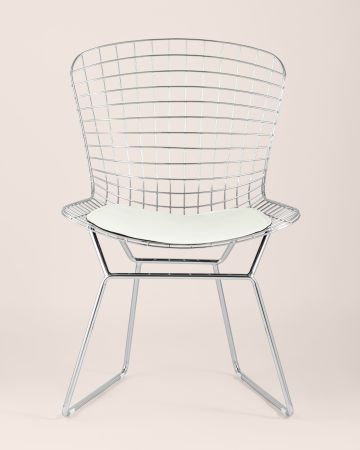 Стул обеденный Bertoia хромированный с белой подушкой