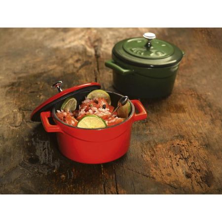 Кастрюля для подачи 14 см 500 мл круглая с крышкой чугун. красная LAVA