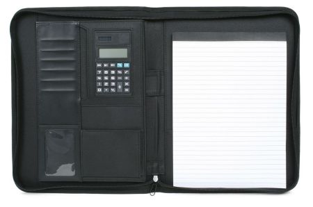 Папка А4  с калькулятором и блоком черная, нейлон