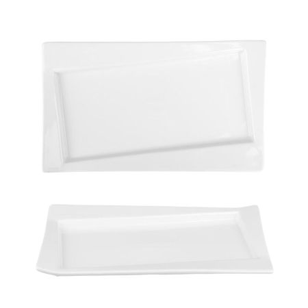 Блюдо прямоугольное 24,5*14,3 см h2,5 см со смещенным дном Asymmetry белое фарфор P.L. [4]