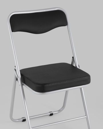 Складной стул Джонни экокожа черный каркас металлик