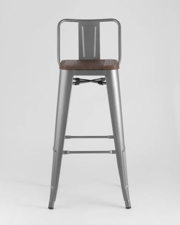 Стул барный TOLIX WOOD со спинкой серебристый матовый