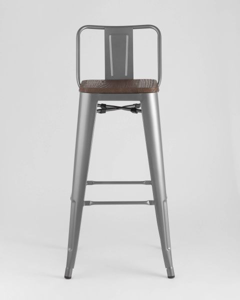 Стул барный TOLIX WOOD со спинкой серебристый матовый