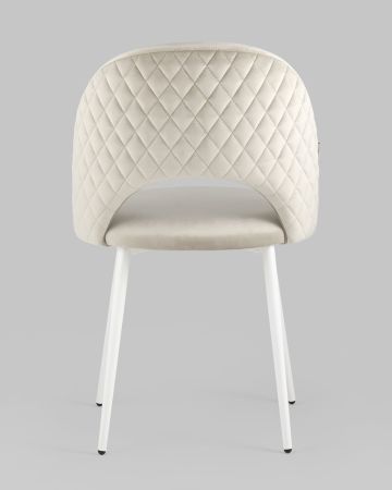 Стул Меган NEW велюр с ромбами бежевый белые ножки