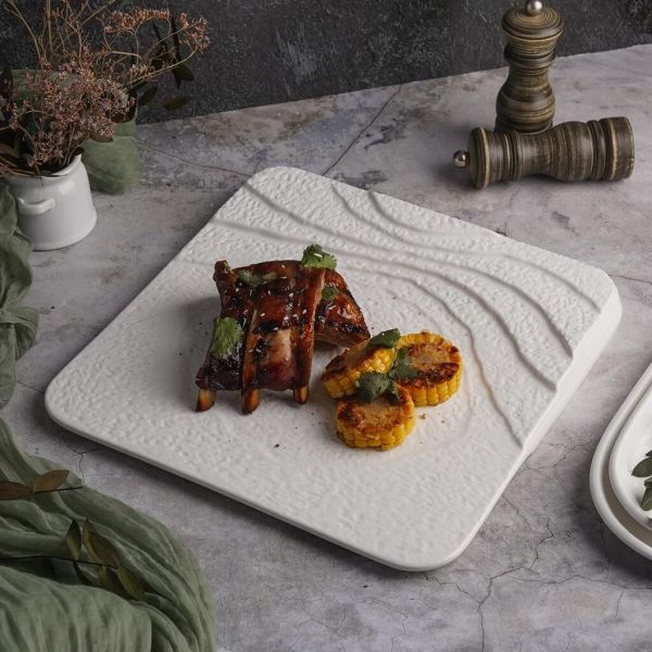 Тарелка 30*30 см h3,5/1,5 см квадратная борт лесенка Oyster белая фарфор P.L. Proff Cuisine [1]