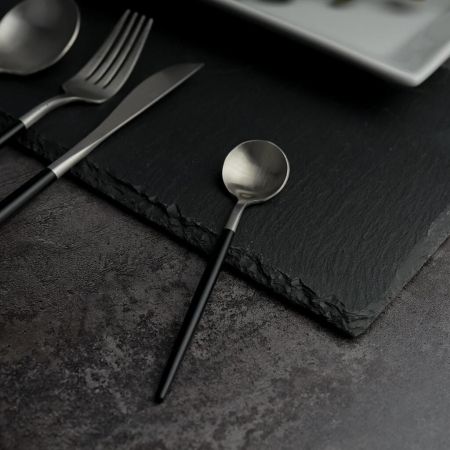 Ложка чайная 13,1 см матовая серый цвет черная ручка PVD Lounge P.L. [12]