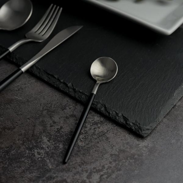 Ложка чайная 13,1 см матовая серый цвет черная ручка PVD Lounge P.L. [12]