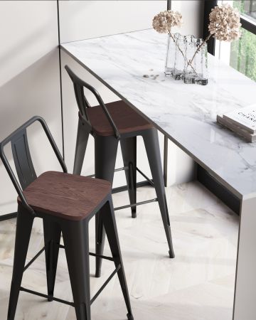 Стул барный TOLIX WOOD со спинкой черный глянцевый