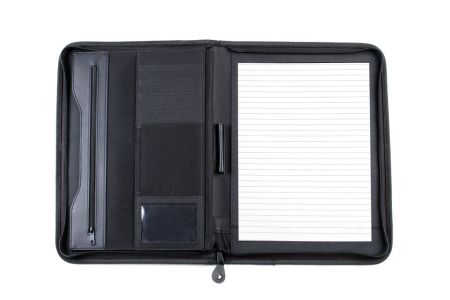 Папка для конференций  с блокнотом А4 на молнии чёрная, 600D полиэстер