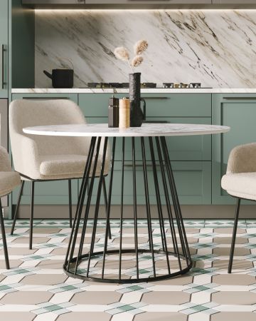 Стол обеденный Ливерпуль 110*110 белый мрамор черная ножка