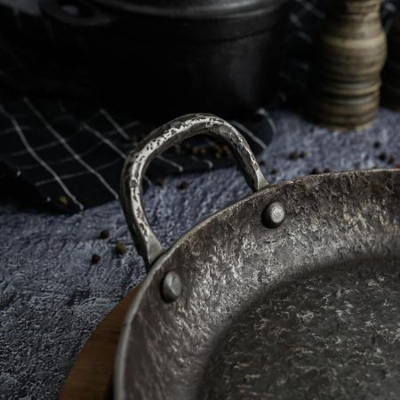 Сковорода для подачи 24 см h3,1 см круглая 2 ручки "Vintage Blued" углерод. сталь ИНДУКЦИЯ P.L.