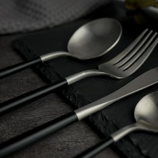 Ложка чайная 13,1 см матовая серый цвет черная ручка PVD Lounge P.L. [12]