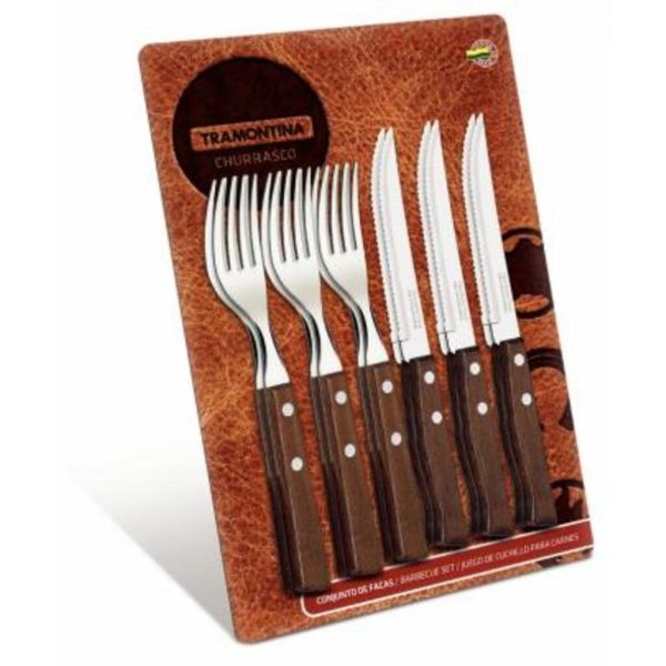 Набор для стейка 21 см (6 ножей + 6 вилок) дерев ручка Tramontina