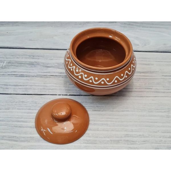 Горшочек 550 мл d 12,5/10,5 см h12 см с крышкой "Псковский" керамика ПГ [1]