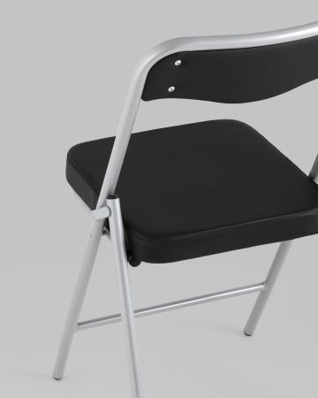 Складной стул Джонни экокожа черный каркас металлик