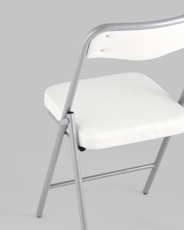 Складной стул Джонни экокожа белый каркас металлик