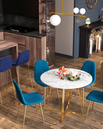 Стол обеденный Дакота 100*100 белый мрамор ножки золото