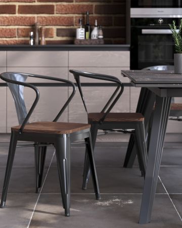 Стул TOLIX ARM WOOD с подлокотниками черный