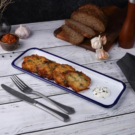 Блюдо прямоугольное 34,7*12,7*1,7 см 400 мл Blue Rim эмалированая сталь SUNNEX [1]