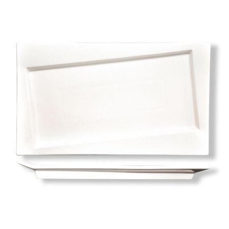 Блюдо прямоугольное 24,5*14,3 см h2,5 см со смещенным дном Asymmetry белое фарфор P.L. [4]