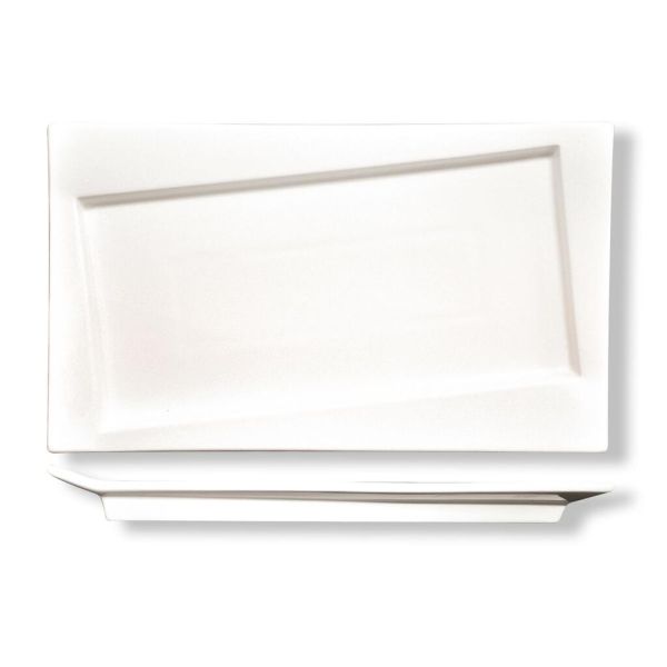 Блюдо прямоугольное 24,5*14,3 см h2,5 см со смещенным дном Asymmetry белое фарфор P.L. [4]