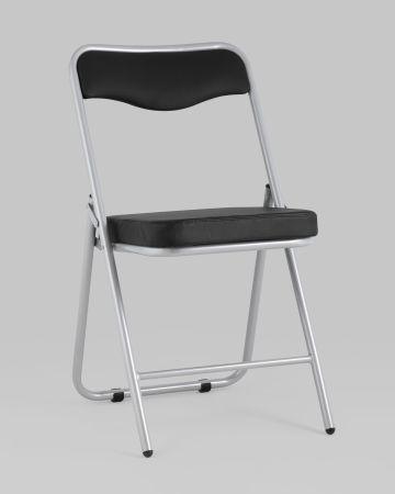 Складной стул Джонни экокожа черный каркас металлик