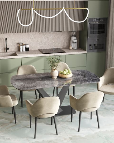 Стол обеденный Аврора 180*90 керамика черная