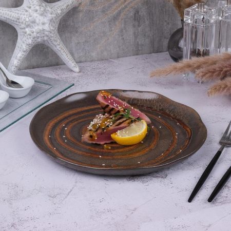 Тарелка d 27 см h2,5 см Dark Brown Lava lines Frutti di Mare P.L. [1]