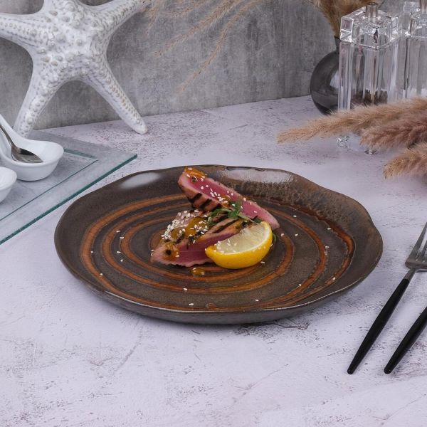 Тарелка d 27 см h2,5 см Dark Brown Lava lines Frutti di Mare P.L. [1]