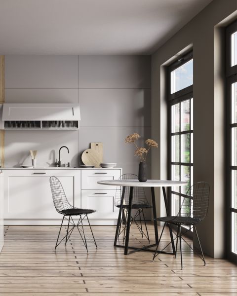 Стол обеденный Дакота 100*100 белый мрамор ножки черные