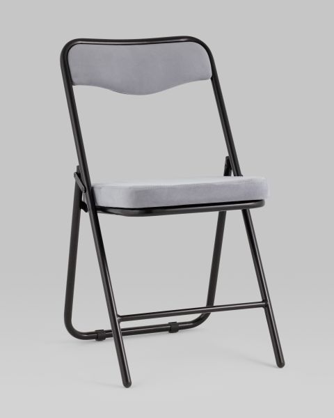Складной стул Джонни велюр серый каркас черный матовый