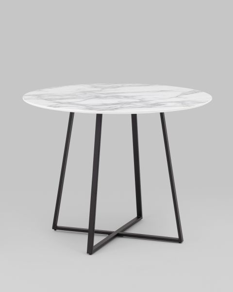 Стол обеденный Дакота 100*100 белый мрамор ножки черные