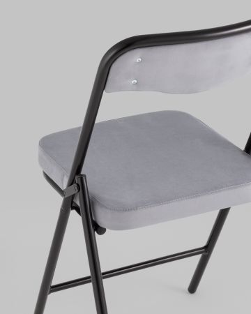 Складной стул Джонни велюр серый каркас черный матовый
