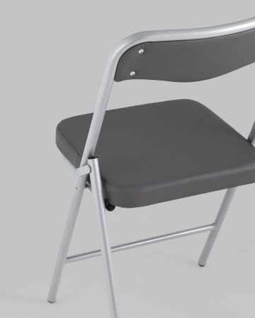 Складной стул Джонни экокожа серый каркас металлик