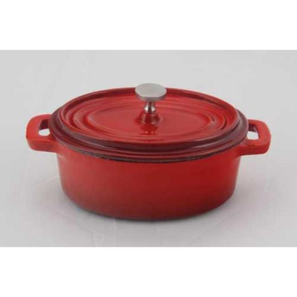 Кастрюля для подачи 12*9 см 250 мл овальная с крышкой эмаль чугун. красная P.L. Proff Cuisine